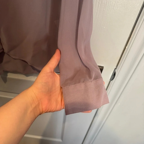 Silence + Noise Lilac High Low Sheer Utility Split Hem Button Up Blouse Sz L - Picture 10 of 16